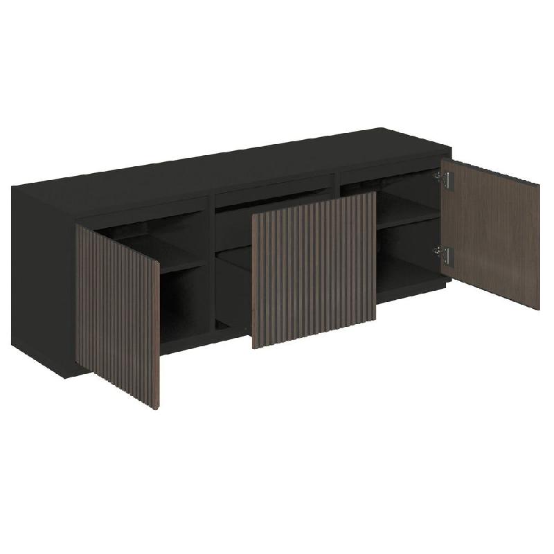 Meuble Vertigo T01 2 portes 2 tiroirs MDF noir et noyer foncé 180x47x60 cm_1