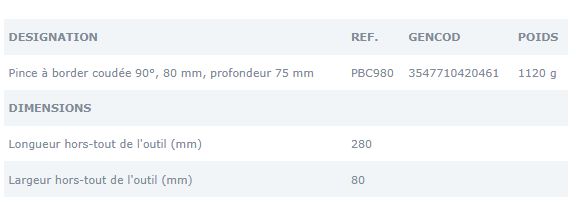 Pince à border - Jouanel Industrie - coudée 90° - 80 mm - profondeur 75 mm - PBC980 - poids 1120 g_1