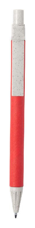 Stylo à bille en papier recyclé - Finitions en paille de blé écologique - Encre bleue - Couleur rouge_1
