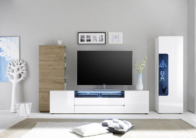 Étagère design Verona - MDF décor chêne avec 4 tablettes à gauche et 3 à droite_1