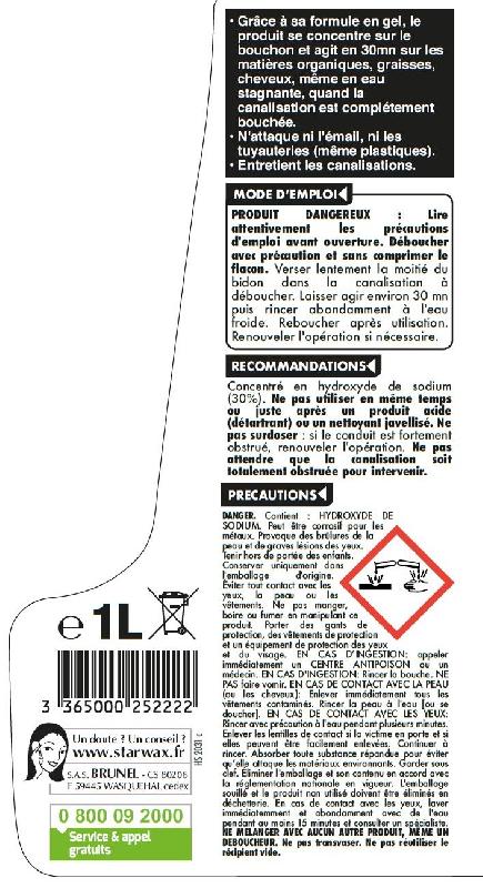 Déboucheur STARWAX 1 litre - Gel spécial eau stagnante pour évier, lavabo, douche et baignoire_1