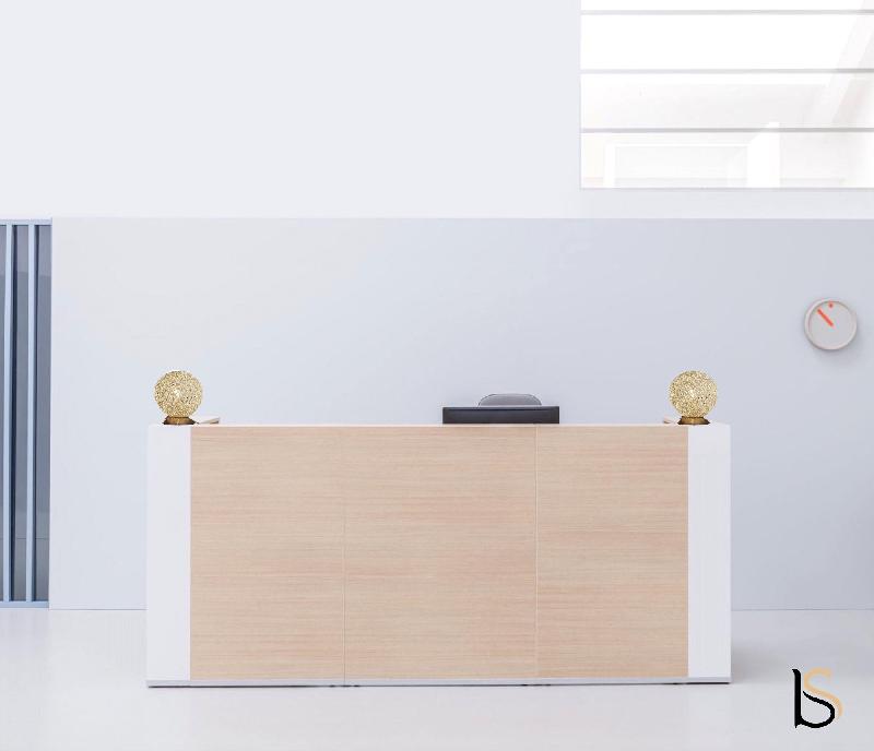 Grand bureau d'accueil droit Tera - MDD - Blanc, 264, Sans réhausse lumineuse_1