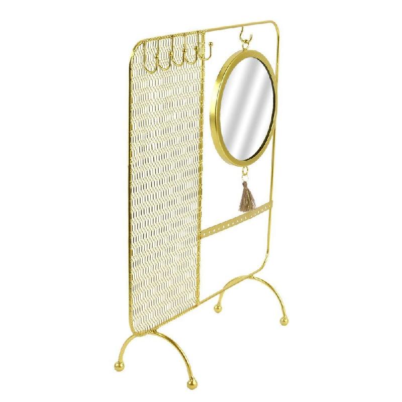 Porte bijoux métal or avec miroir suspendu_1
