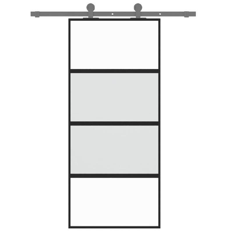 Vidaxl porte coulissante noir 90x205 cm verre trempé aluminium 155220_1
