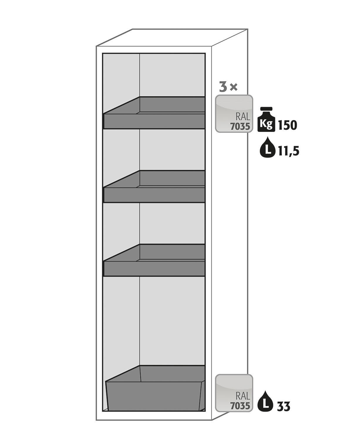 Armoire de sécurité S-CLASSIC-90 modèle S90.196.060.R - Réf 30229-002-34386 - Type 90 pour substances inflammables selon NF EN 14470-1_1