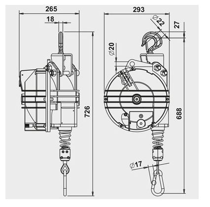 Équilibreurs de charges - Enrouleur 9411G-9414G - Câble inox - Capacité 60 à 100 kg_1