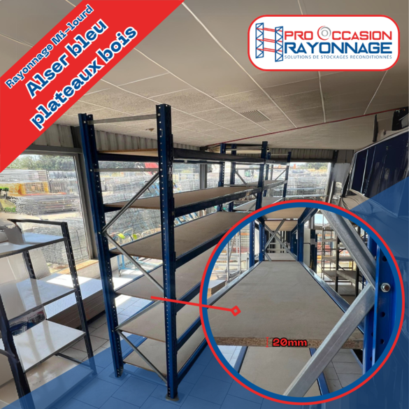 Rayonnage mi-lourd - Bleu - Hauteur 3000mm, Longueur 2700mm, Profondeur 500mm ou 650mm (au choix) - ALSER_1