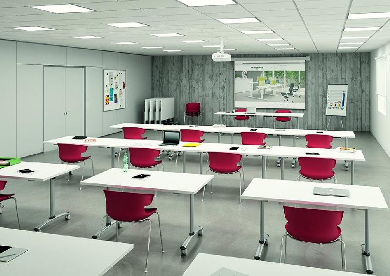 Table de réunion abattante sur roulettes. - Anthracite, Merisier, 160 x 80 cm_1