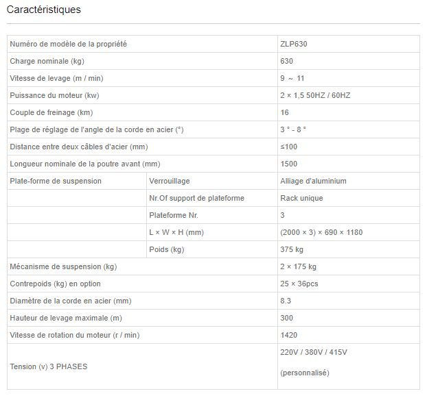Nacelle suspendue ZLP630 - charge nominale 630 kg - grue LTD6.3 pour construction et maintenance_1