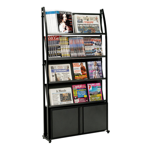 Présentoir Black-Line® 2000 simple-face avec 4 étagères inclinées et coffre Réf : 205401_1