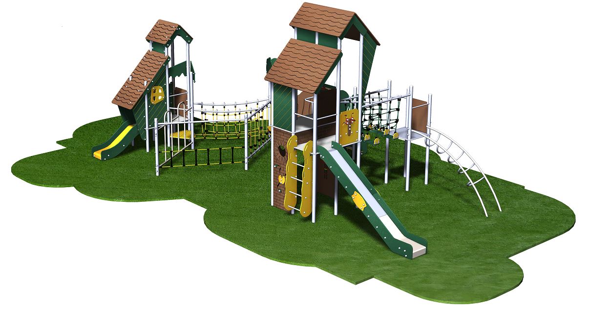 Structure de jeux 4 tours - Gamme Terra - TE41805I - 6 tours, toboggans et ponts de corde_1