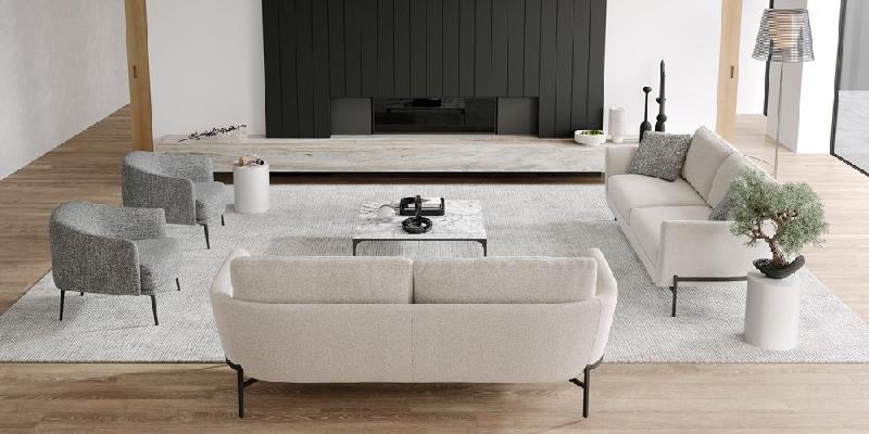 Canapé fixe Hudson OLTA 2 - Blanc cassé beige avec piètement en acier - Medium - Structure en bois de pin et mousse à mémoire de forme_1