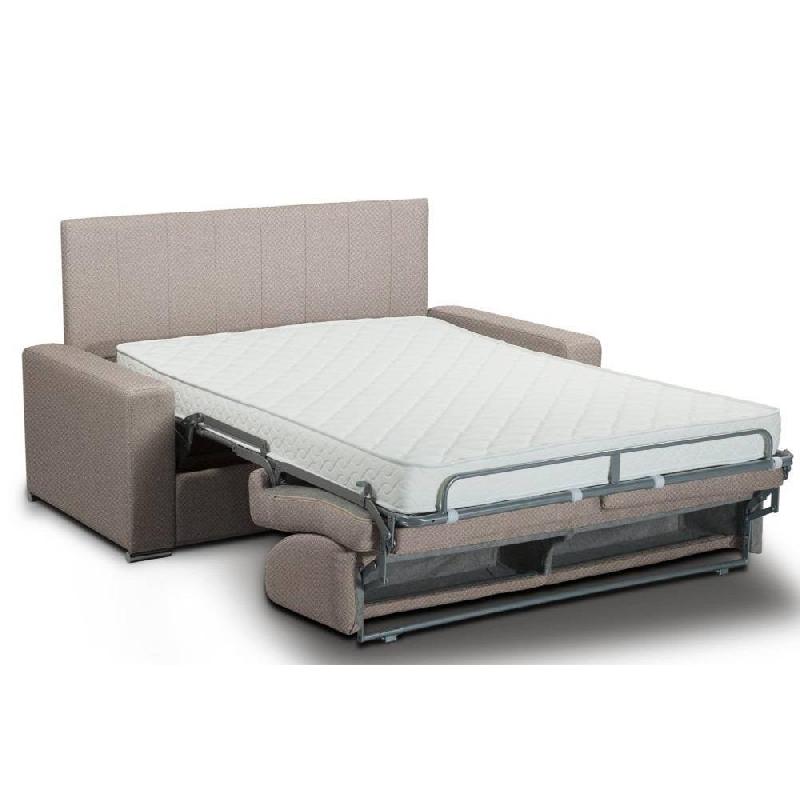 Canapé-lit BELLE EPOQUE - Convertible CanapExpress - Matelas mémoire 22 cm - Velours beige - Tête de lit intégrée_1