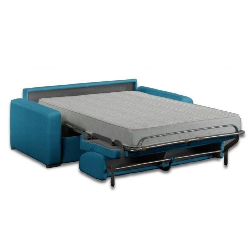 Canapé convertible express MASTER 140 cm - Matelas 18 cm - Tissu velours bleu paon_1