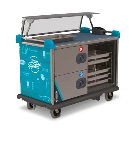 Chariot  de distribution de repas en multi-portions  avec motorisation optionnelle et écran tactile - MULTISERV_1