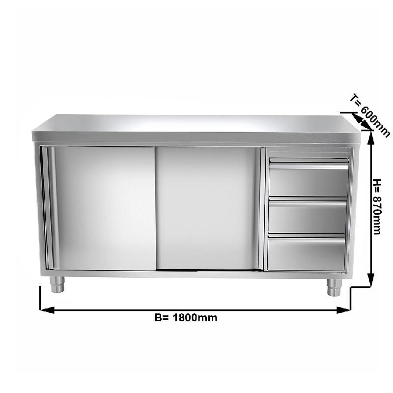 Meuble bas inox cental P 600 mm avec portes et tiroirs - 1800, A droite_1