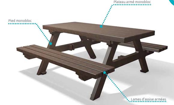 Table de pique nique avec plateau monobloc, gamme ISOLA - Longueurs disponibles 180 et 200 cm -ADS EQUIPEMENTS EURL_1
