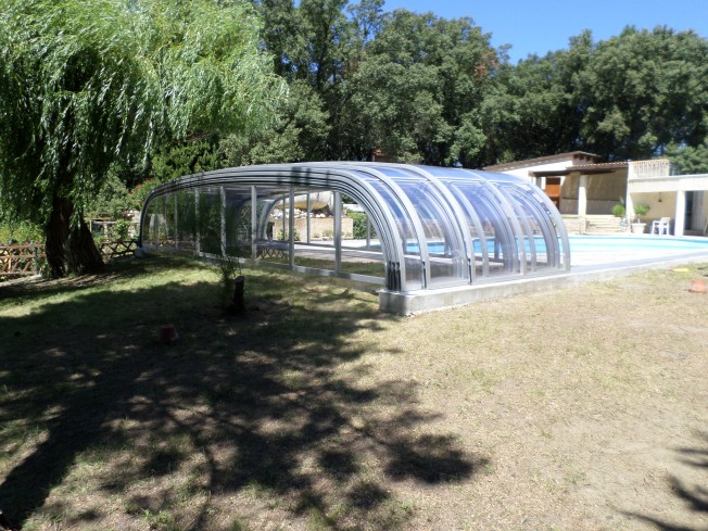 Abri piscine semi-haut télescopique manuel en polycarbonate et aluminium - modèle Prestige 1,79m_0