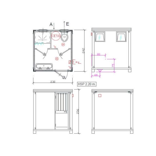 Bloc sanitaire préfabriqué de chantier - WC, lavabo double avec eau froide et chaude, et espace douche - Assemblé en France_1