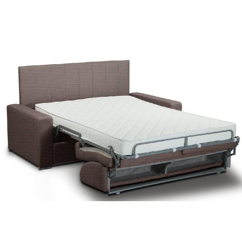 Canapé convertible 2-3 places Belle Epoque CanapExpress - Matelas Memory 22 cm - Sommier à lattes 120x197 cm - Marron - Tête de lit intégrée_1
