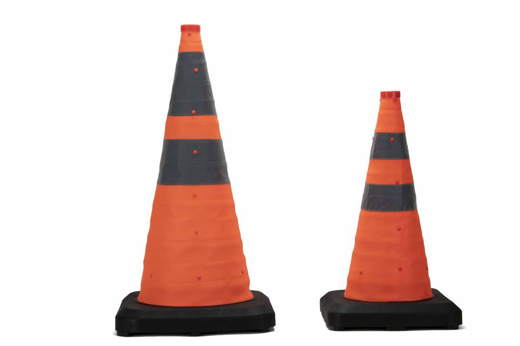 Cône de signalisation pliable lesté avec LED intégrée - 70 cm - bandes réfléchissantes et base en caoutchouc_1