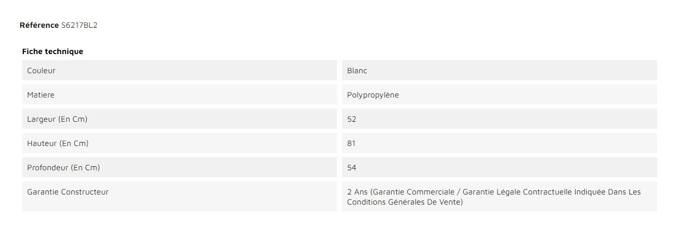 S6217BL2 - Chaises empilables en polypropylène blanc - Lot de 2 - Weber Industries - largeur 52 cm_1