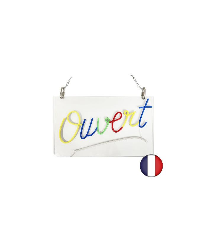 Enseigne lumineuse LED intérieur 'Ouvert' en plexi avec batterie 9 800 mAh - Fabrication française - Référence : LED-201-BA98_1