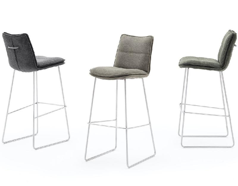 Lot de 2 chaises de bar design HALSOU - tissu cappuccino - pieds acier brossé - style rétro avec poignée intégrée_1