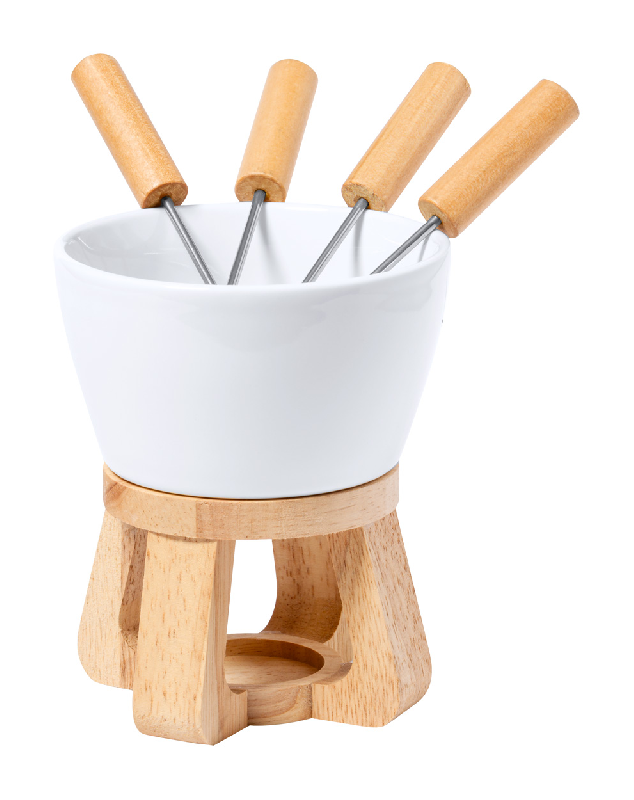 Set fondue - Service à fondue en céramique avec support en métal et 2 fourchettes_1