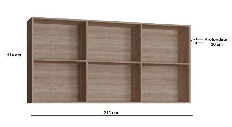 Surmeuble lit escamotable VERTIGO 90 x 200 cm - Mélamine chêne naturel - 6 niches fixes_1