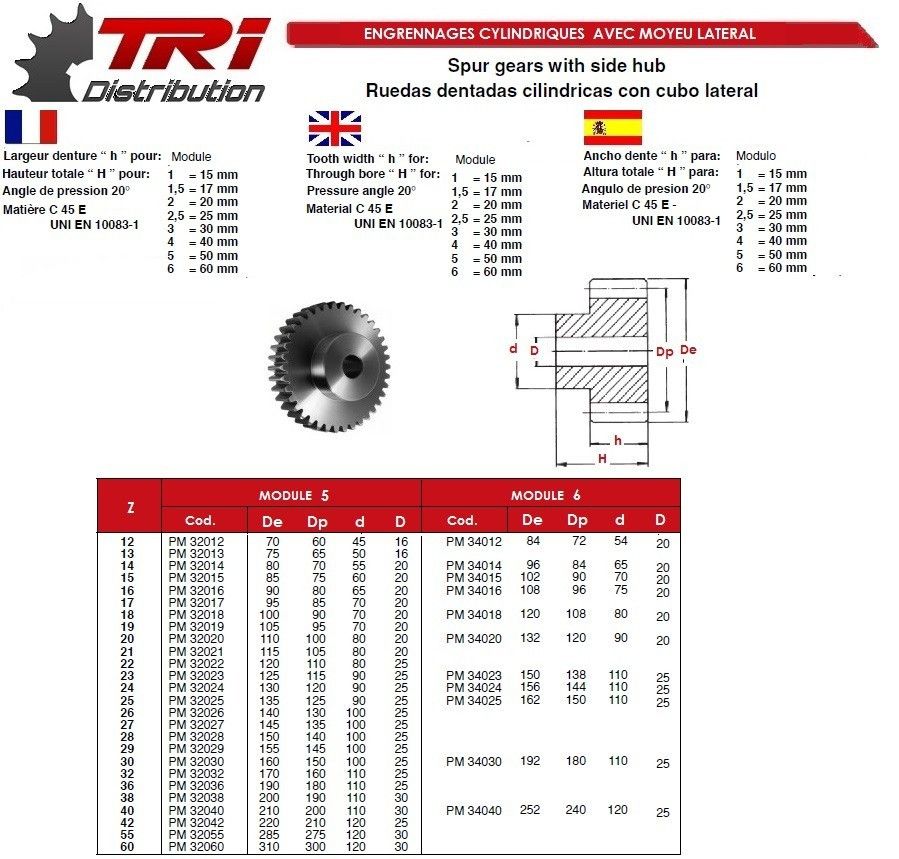 Engrenage à moyeu module 6 - t.R.I. - denture traitée - 12 à 25 dents_1
