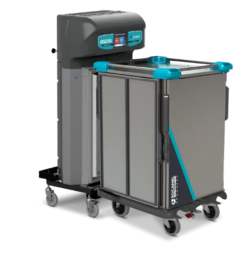 Chariot Distributeur de repas sur plateaux  - système Borne/Navette pour remise en température et distribution - Doubleflow Ergoserv_1