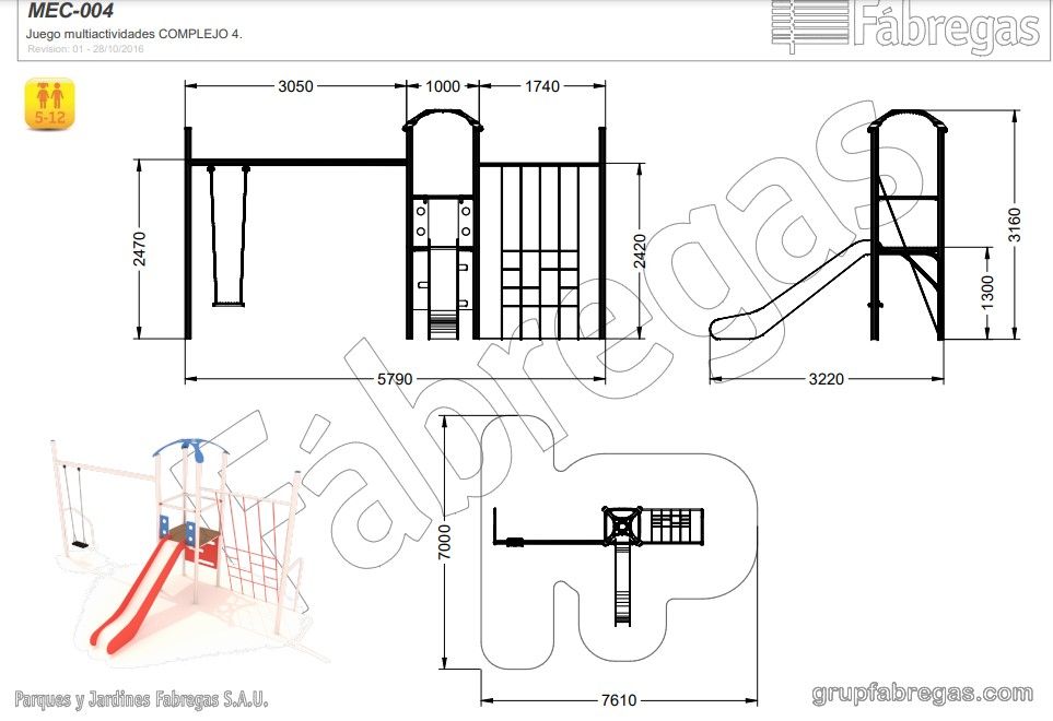 Jeux multi-activités CONJUNTO 4 MEC-004 - barre pompier, rampe, glissière - Hauteur 3160 mm - Fabregas_1