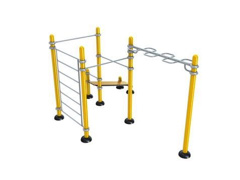 Station Snake - HER-11 - Ensemble Street Workout compact avec banc abdos, barres de traction et échelle verticale_1