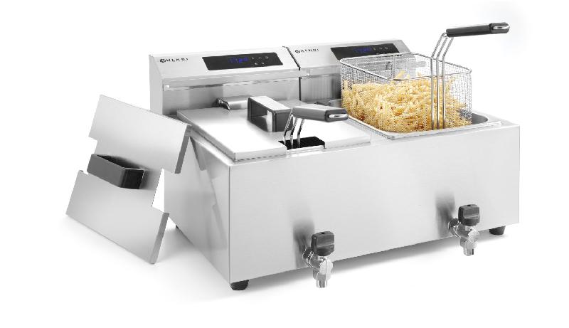 Friteuse Profi Line avec robinet de vidange numérique 2x8L 230V HENDI_1