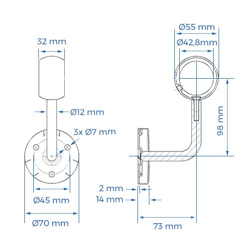 Support de rampe mural inox sans perçage_1