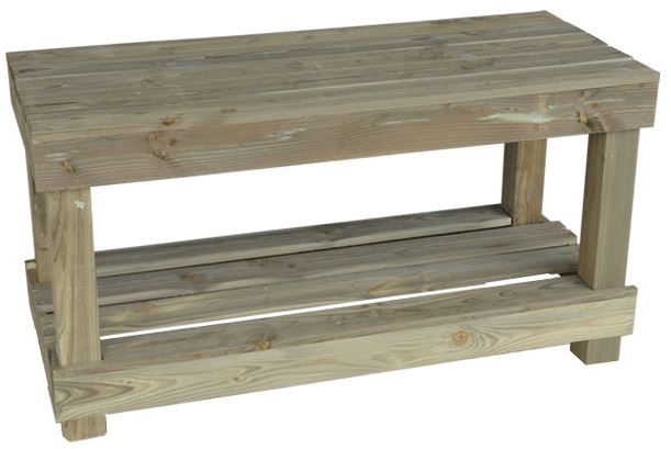 Table Bioetal deux Niveaux - Largeur 1200mm, Profondeur 50mm, Hauteur 730mm avec roulettes et fourreaux, En sapin massif, Rendu bois étuvé, Fabrication Française_1