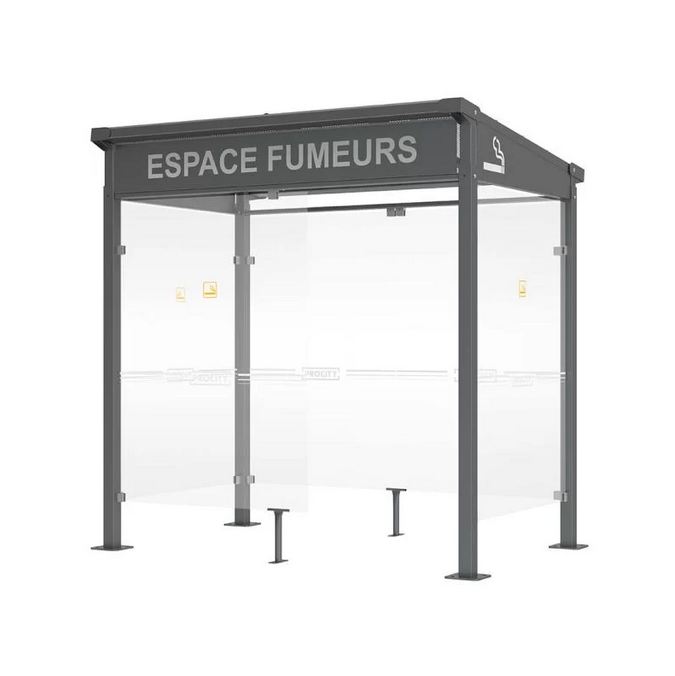 Abri fumeurs MILAN - Structure en acier, bardage en verre sécurisé - 2500 ou 5000 mm_1