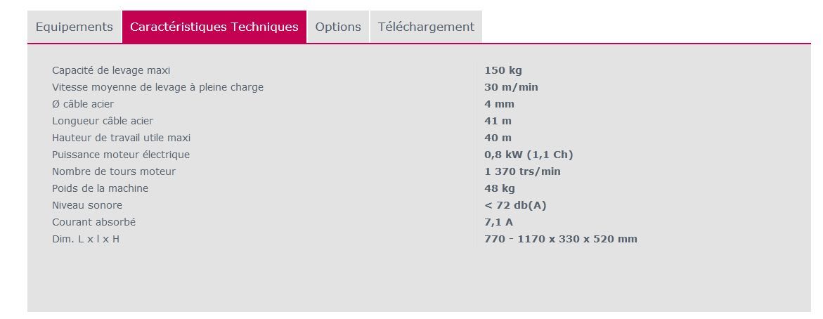 Treuil élévateur ET 150 N - IMER France - Portée de 150 kg - Vitesse 30m/min_1