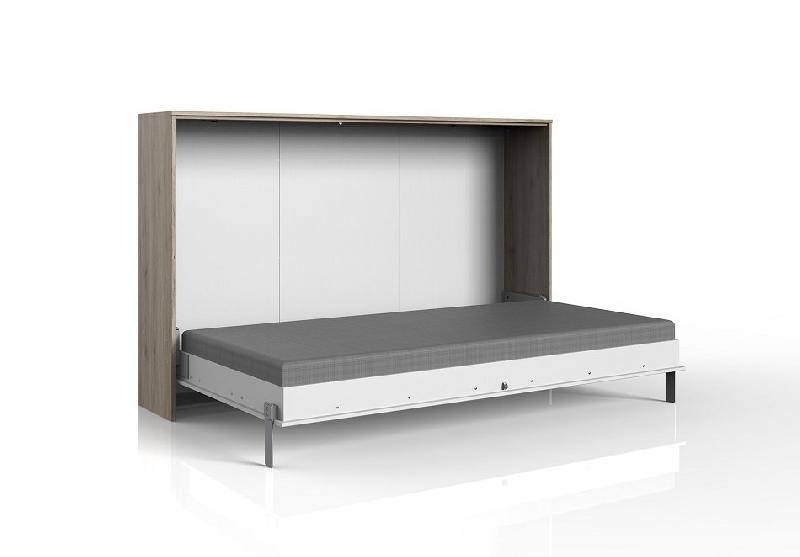 Lit escamotable horizontal Vanier - Décor chêne et façade blanche - Couchage 120 x 200 cm - Faible encombrement_1