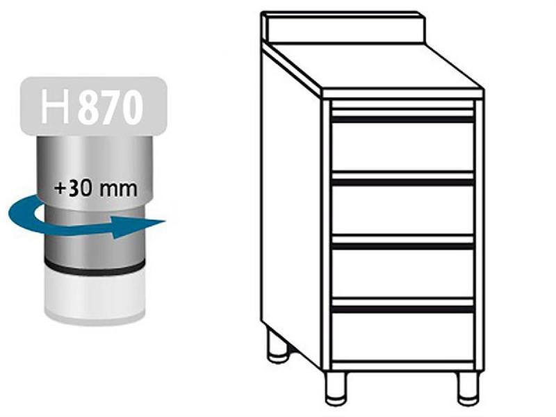 Meuble inox adossé 4 tiroirs profondeur 600 x 500 mm_1