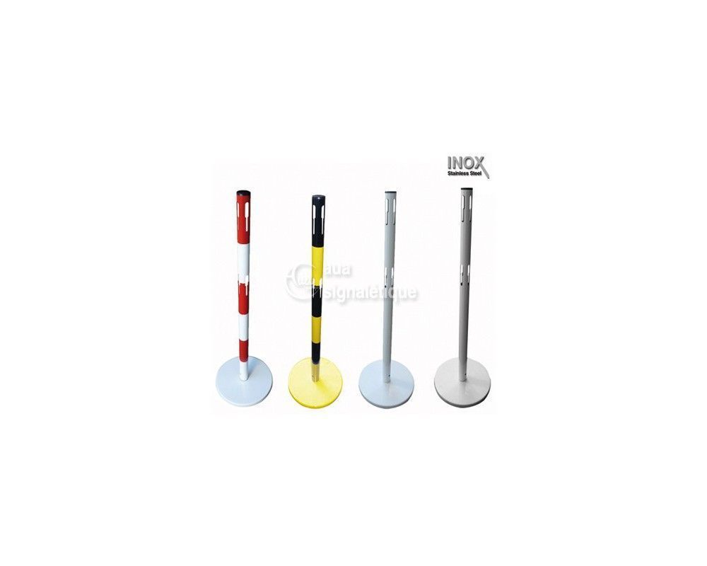 1631357 - Poteau de signalisation en acier - Rouge/Blanc avec socle lester et bandes réfléchissantes_1