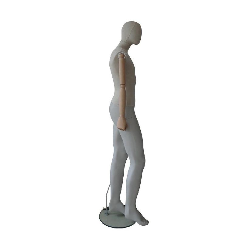 Mannequin Couture Homme Écru Tête Abstraite Bras Articulés Bois Naturel H185cm_1
