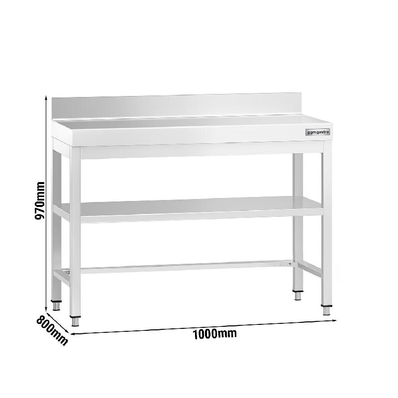 Table Inox de travail Premium avec Dosseret et Étagère - Profondeur 800 mm - 1000_1