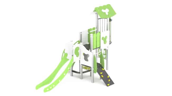 Structure multi-activités métallique chlorophylle Zoulou - LD1BPMET4100 - Ludoparc - 1,5-6 ans - Hauteur de chute 140 cm - Dimensions 4,75m x 2,87m x 3,24m_1