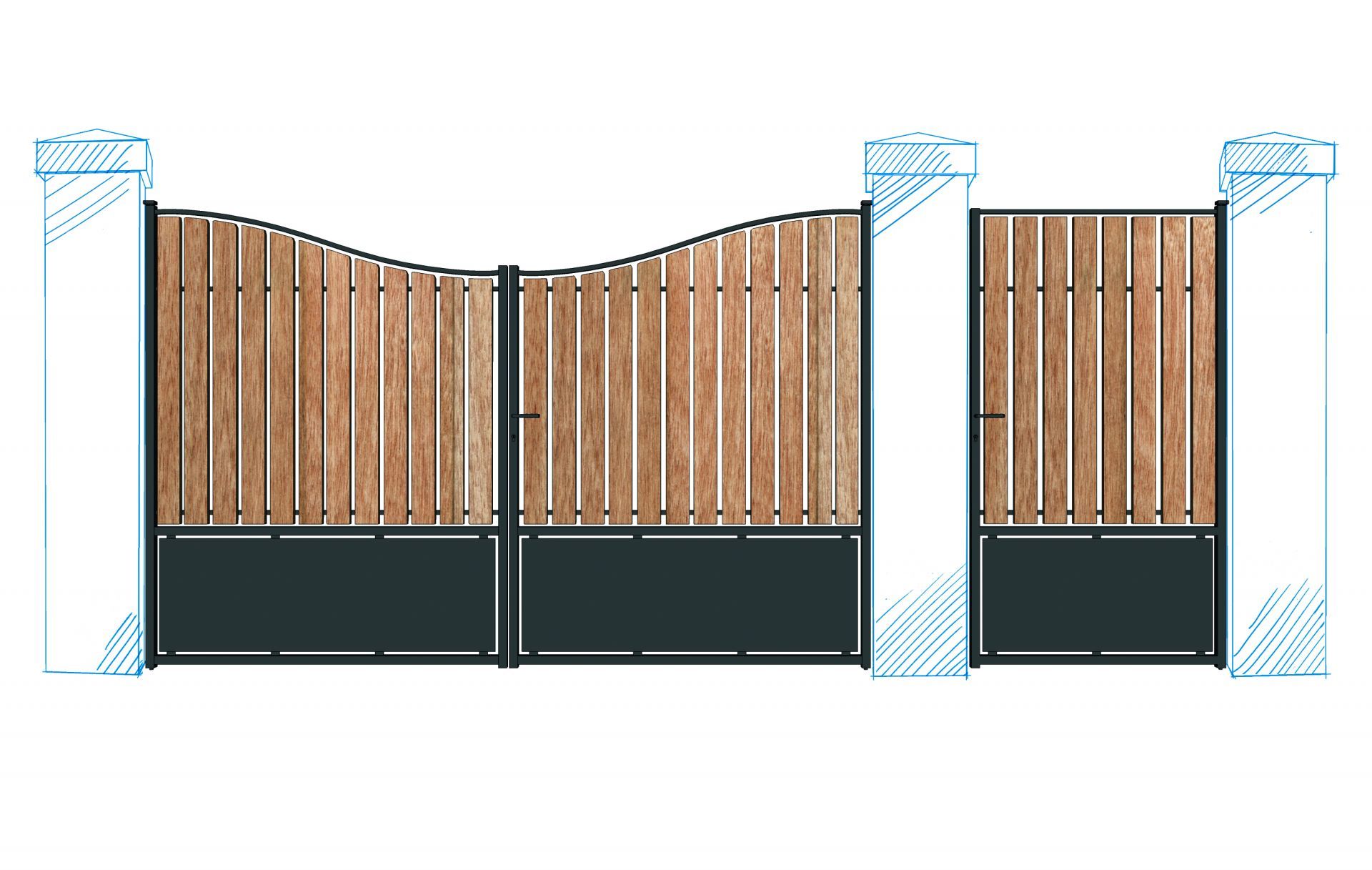 Portail coulissant Cuba - Lattes Méranti - Soubassement en tôle - Traitements anti-corrosion_1