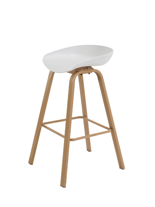 Tabouret de bureau haut JARED neuf - assise polypropylène blanc et structure métal imitation bois_1