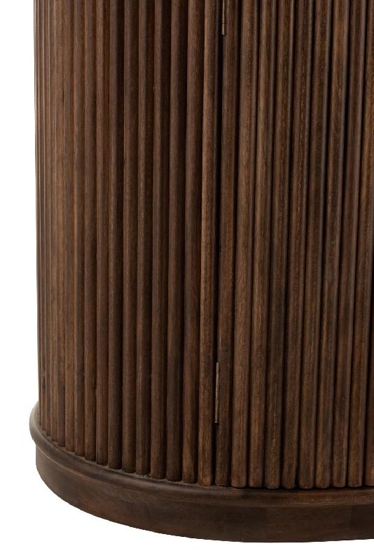 Buffet bas RAYI 2 portes en bois de manguier brun foncé - Design ovale et finition striée_1