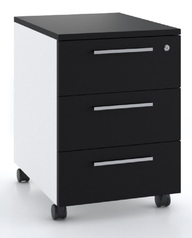 Caisson mobile 3 tiroirs blanc bicolore - Ofitres - Blanc pastel, Noir mat - L5886_1