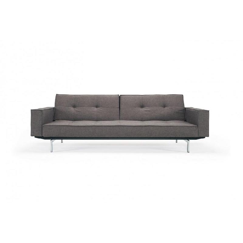 Innovation Living - Canapé Splitback pieds chromés avec accoudoirs - Convertible lit 115x210 cm - Tissu Flashtex Dark Grey_1